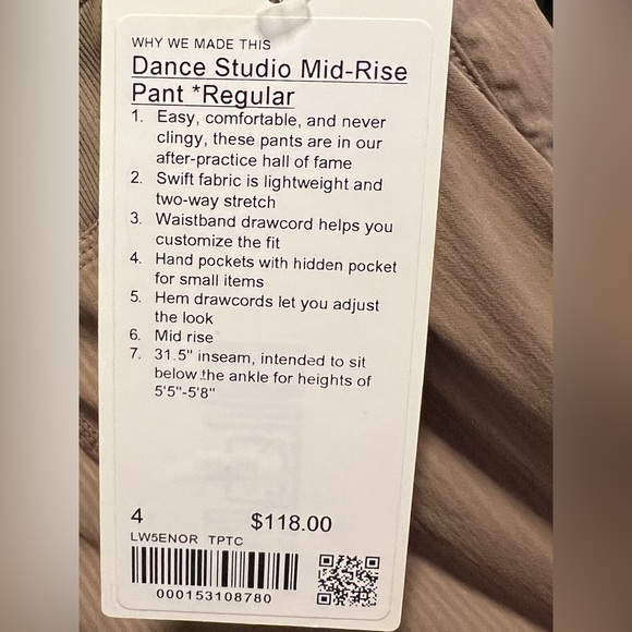 NWT lululemon Dance Studio Mid-Rise Pant *Regular, Taupetastic, Size 4 - Picture 4 of 6